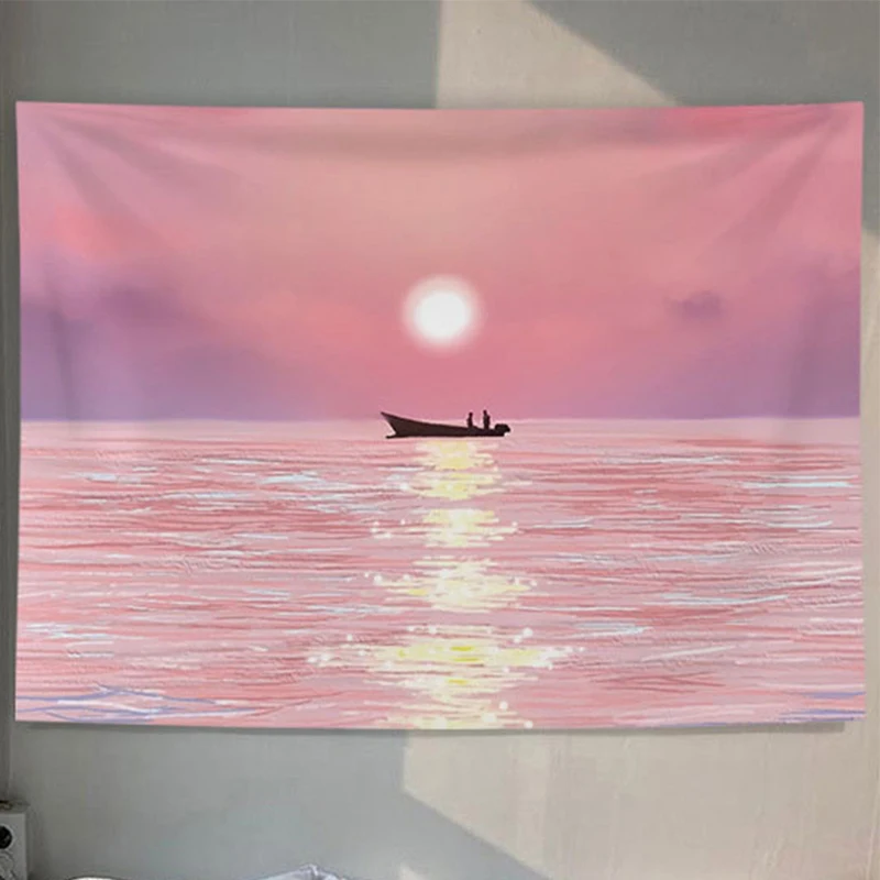 Field lakeside scenery tapestry room decoration beautiful  wall hanging    girl pink