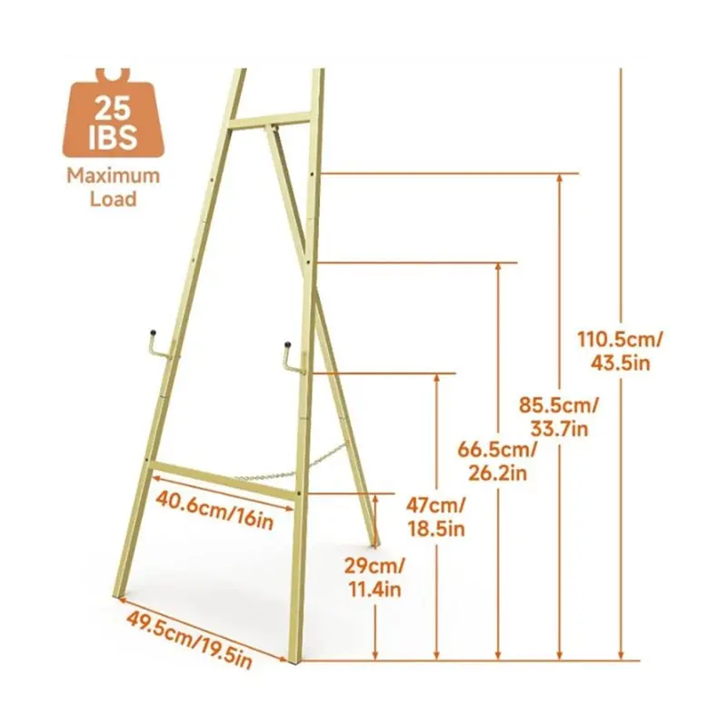 Light Weight Art Easel For Painting- Gold For Sign Stand, 4-Tier Design With Adjustable Chain, Ideal For Wedding Displays