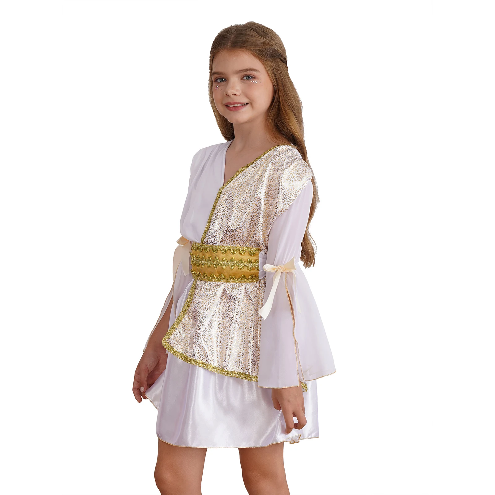 Antiga deusa grega Cosplay fantasia para meninas, Egito, Rainha, Princesa Role Play roupas, manga longa, vestido de ouro para criança, Halloween