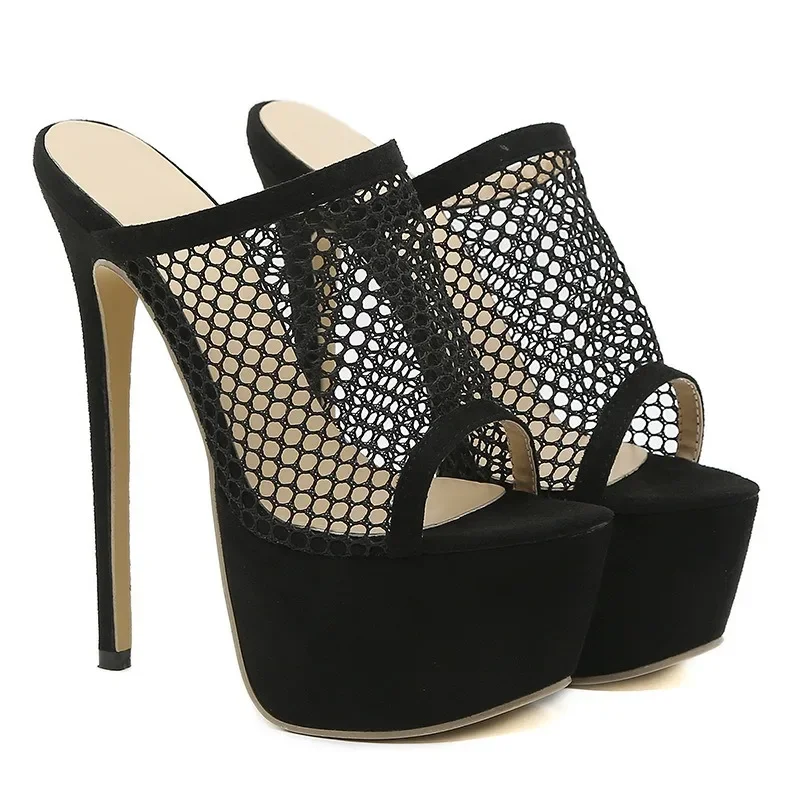 

Size 35-42 Platform Slippers For Women Fashion Breathable Mesh Peep Toe Extreme High Heels Sandals Summer Shoes Lady Pumps