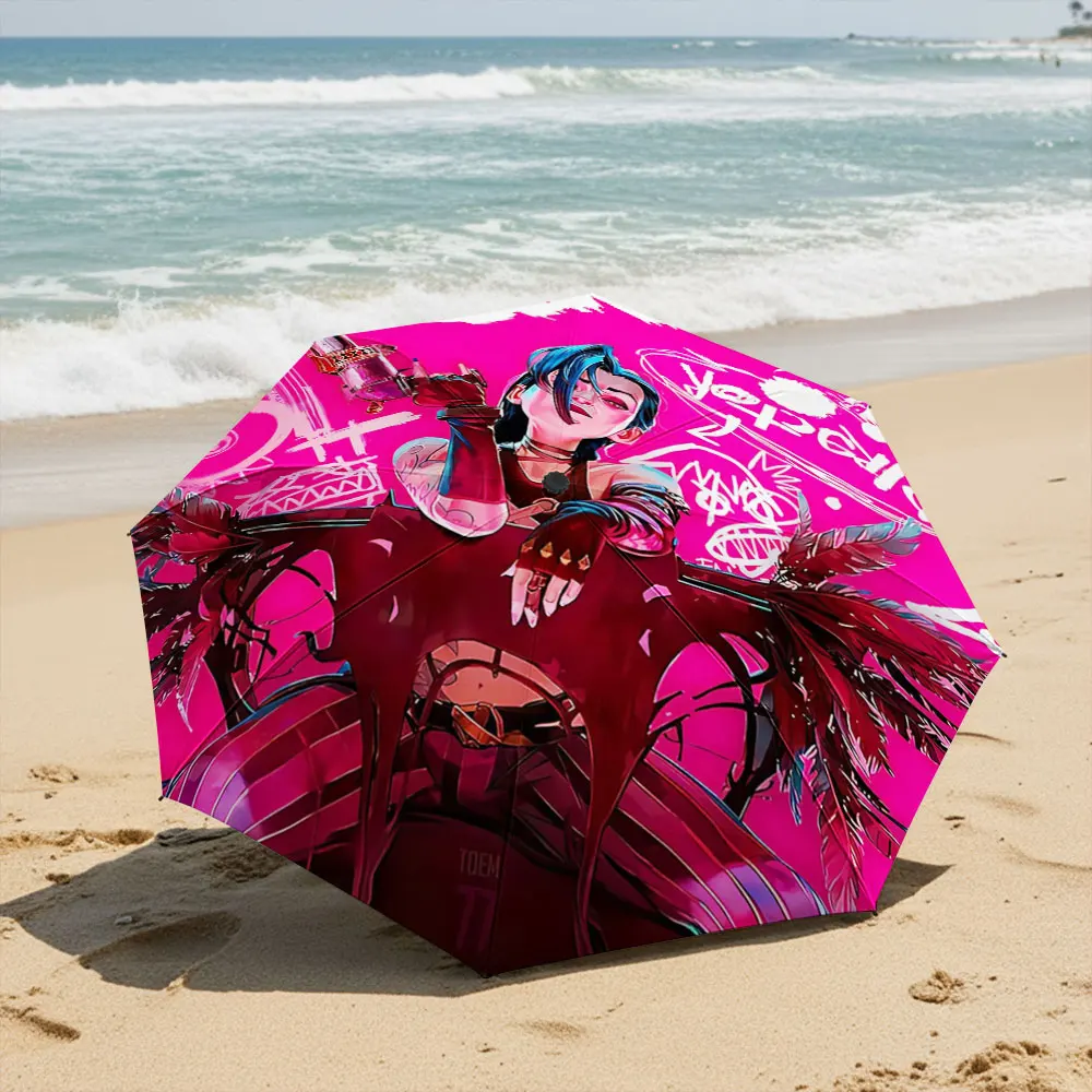 1PC Anime Punk Girl Graffiti Pink theme Print Folding Travel Parasol Game Character Art Novelty Decor Gift