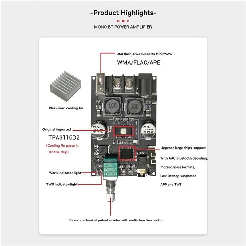 Módulo de placa amplificadora de Audio Bluetooth de 100W, placa amplificadora de potencia Digital Mono con TWS para cine en casa, 2Set-Y18A