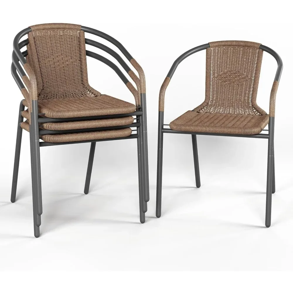 

Outdoor Dining Chairs Set of 4, Rattan Patio Chairs Wicker, Stacking Indoor-Outdoor Chairs, Bistro, Deck, Yard, Porch,Restaurant