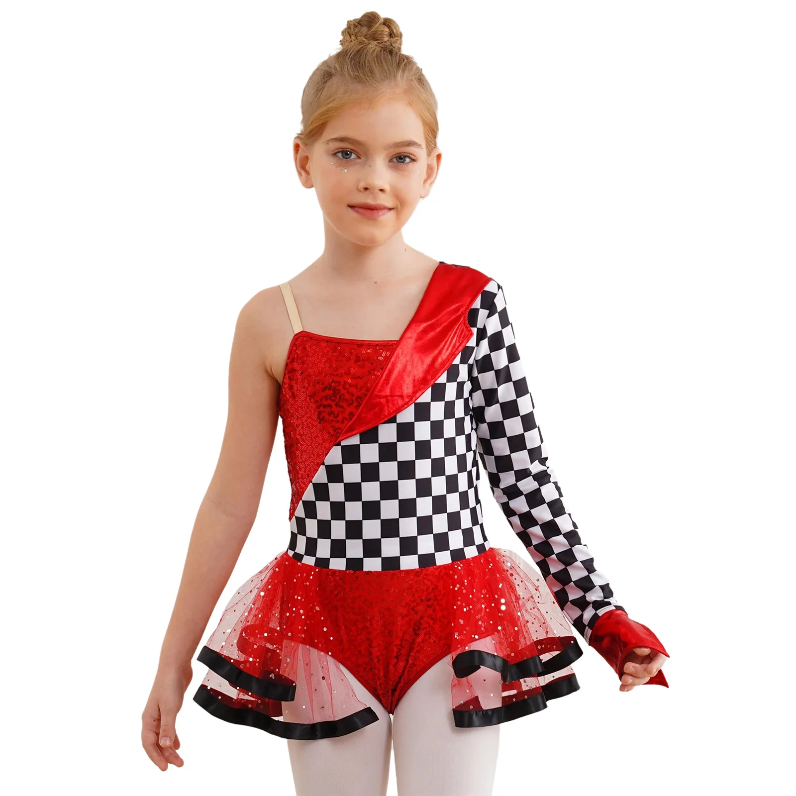 

Driver Racer Match Competition Outfits Shiny Checkerboard Tutu Dress for Race Car Driver Halloween Cosplay Costumes