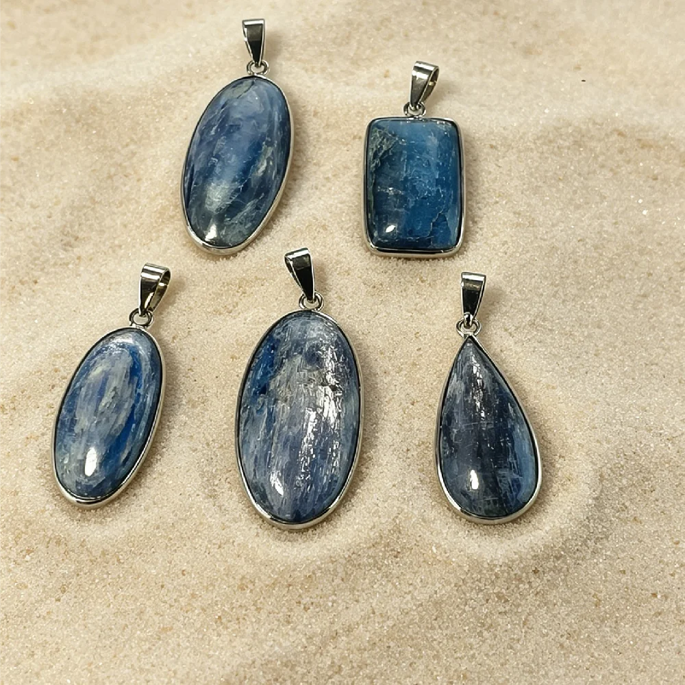 Tranquil Blue Kyanite Silver Plated Bezel Mounted Top Bail Assorted Shapes Wholesale Healing Chakra Craft Parts P2D257B
