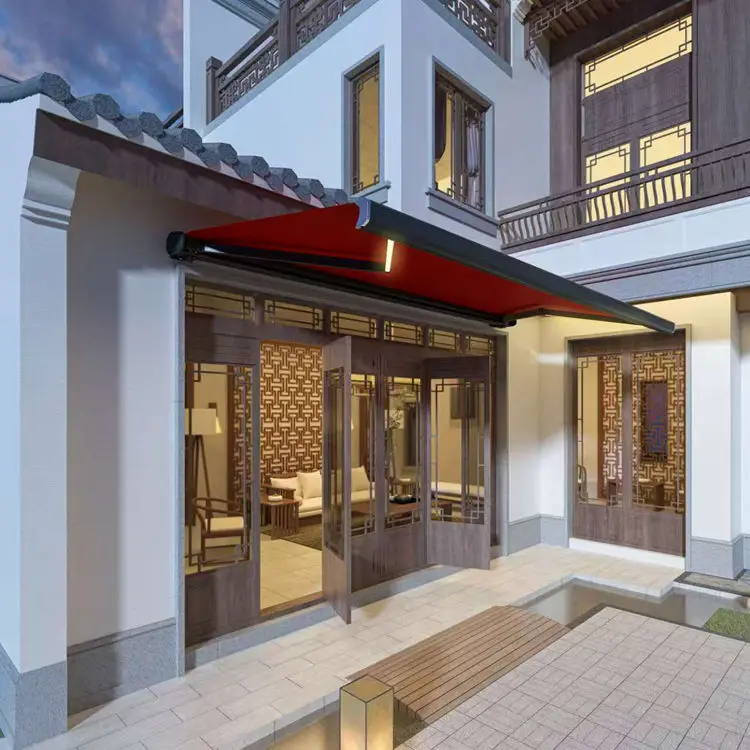 Household Outdoor with LED Lights Lighting Sunshade Easy To Install Entrance Canopy Retractable Fold Full Cassette Awning