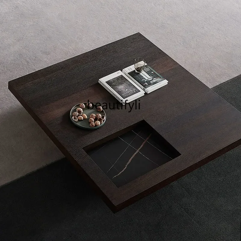 Y Minimal small apartment, simple living room creative square smoked veneer rock slab designer coffee table