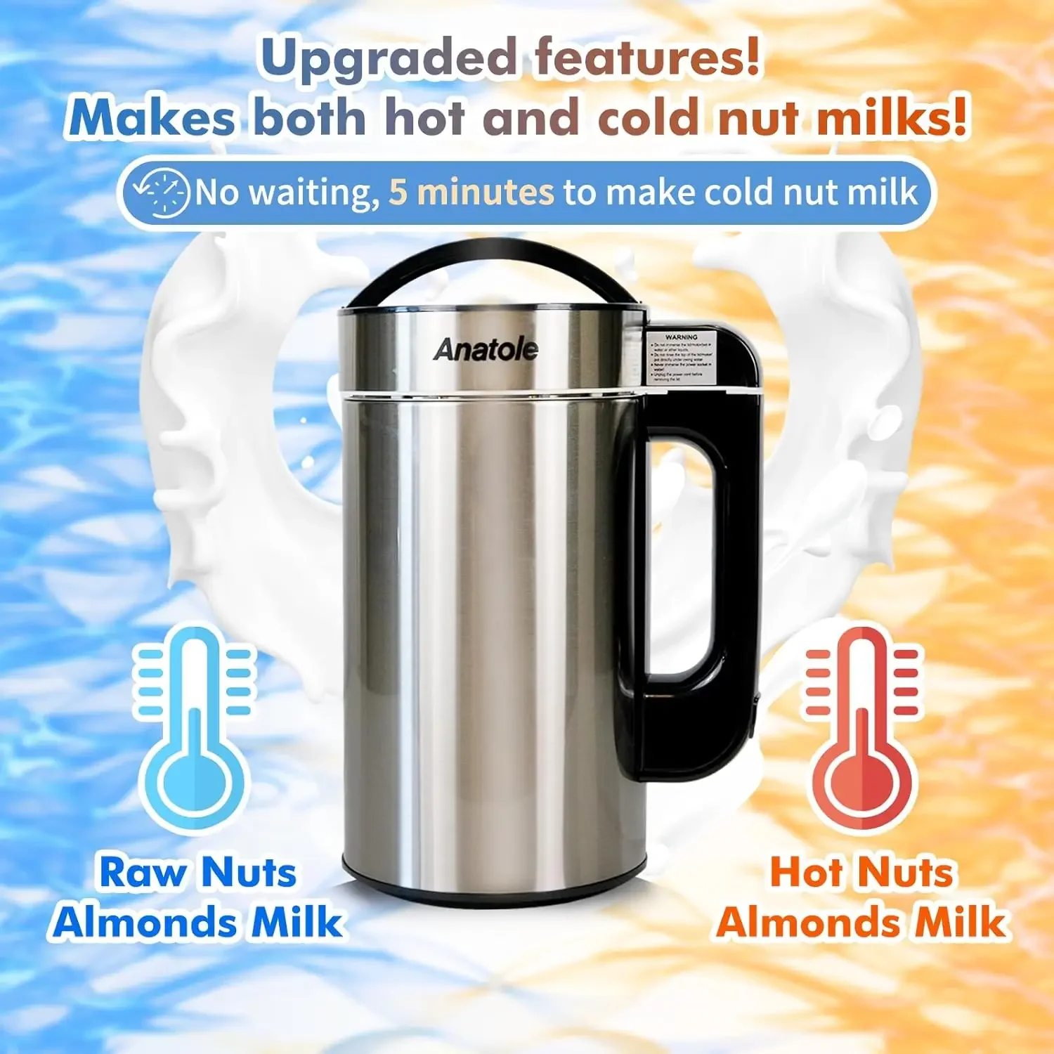 Máquina automática para hacer leche de nueces, máquina de acero inoxidable 7 en 1 para leche de almendra cruda, leche de vaca a base de plantas, 51oz, 1500ml