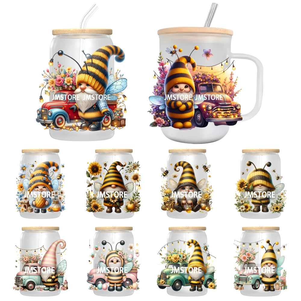 

Медовая весенняя пчелиная гном, цветочная УФ-наклейка, наклейки для Libbey, холодных чашек, кружек, стакан, переводная наклейка, водонепроницаемая этикетка высокого качества