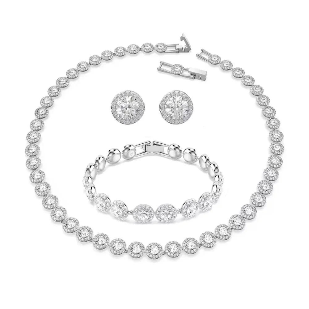 مجموعة مجوهرات نسائية فاخرة وبسيطة وقلادة وسوار وأقراط مرصعة بالزركون وحفلات هدايا عيد الميلاد #2