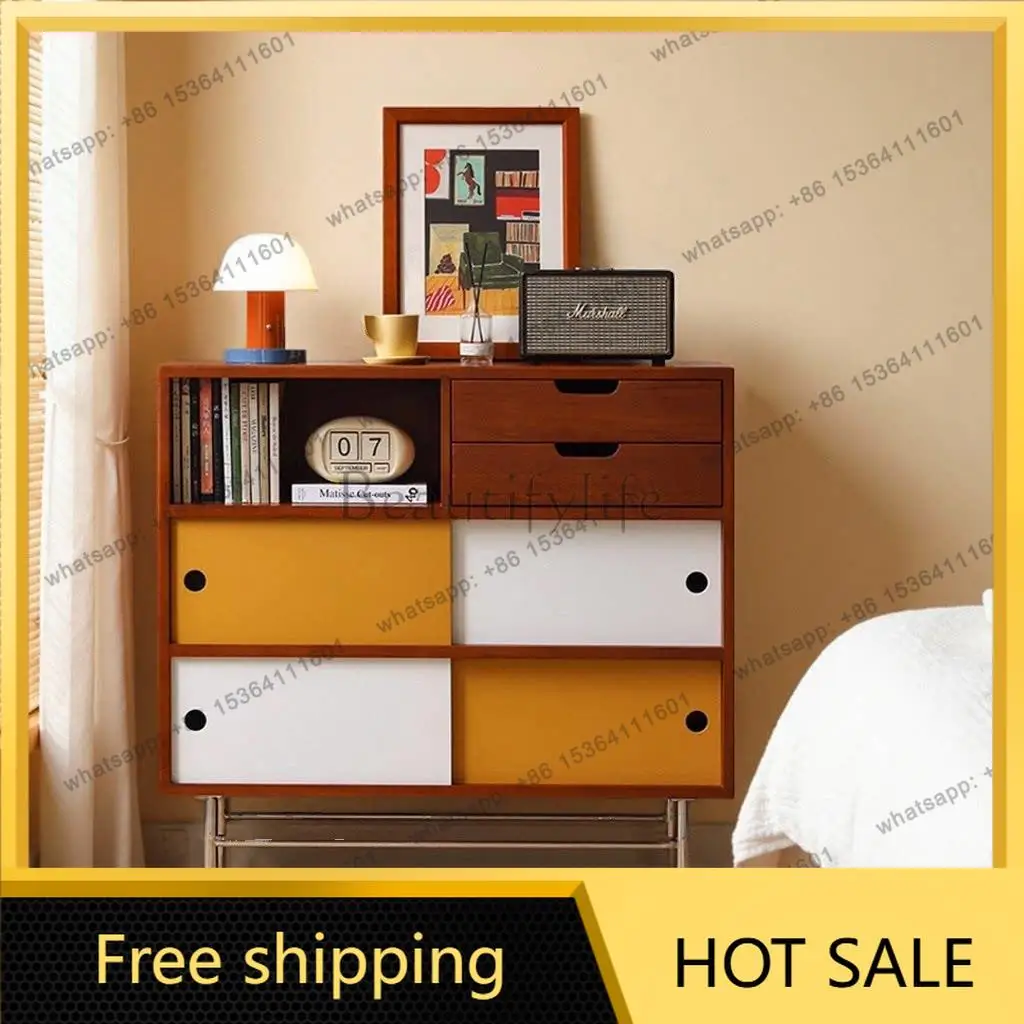 FG medieval Bauhaus contrasting color side cabinet color matching sliding door against wall storage retro locker