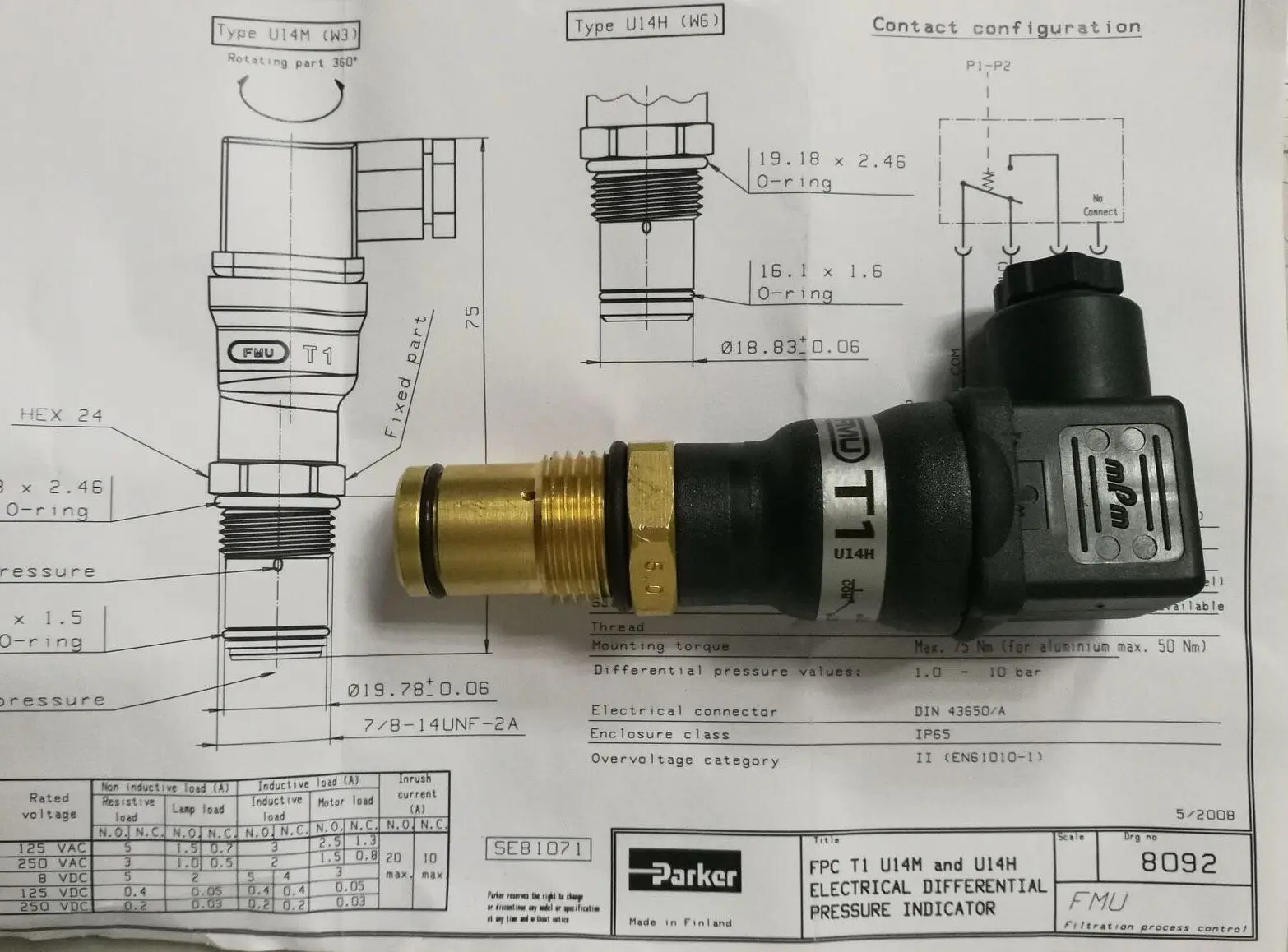 FMUT1MVMU14H New Parker Pressure Switch Spot, Pie