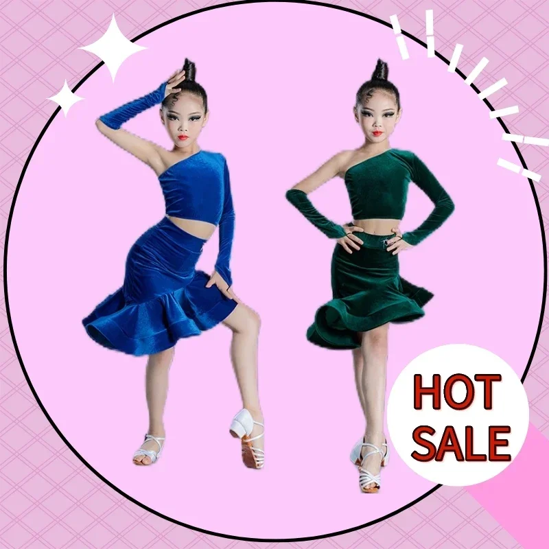 Girls Velvet Split Suit Latin Top Mermaid Skirts Ballroom Competition Prom Dress Latin Dancing Costume Stage Performance suit