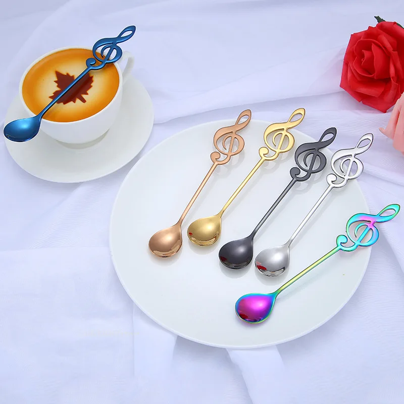 Musical Note Spoon Stainless Steel Round Head Coffee Milk Stirring Spoon Tea Dessert Ice Cream Sugar Spoon Tableware Accessories