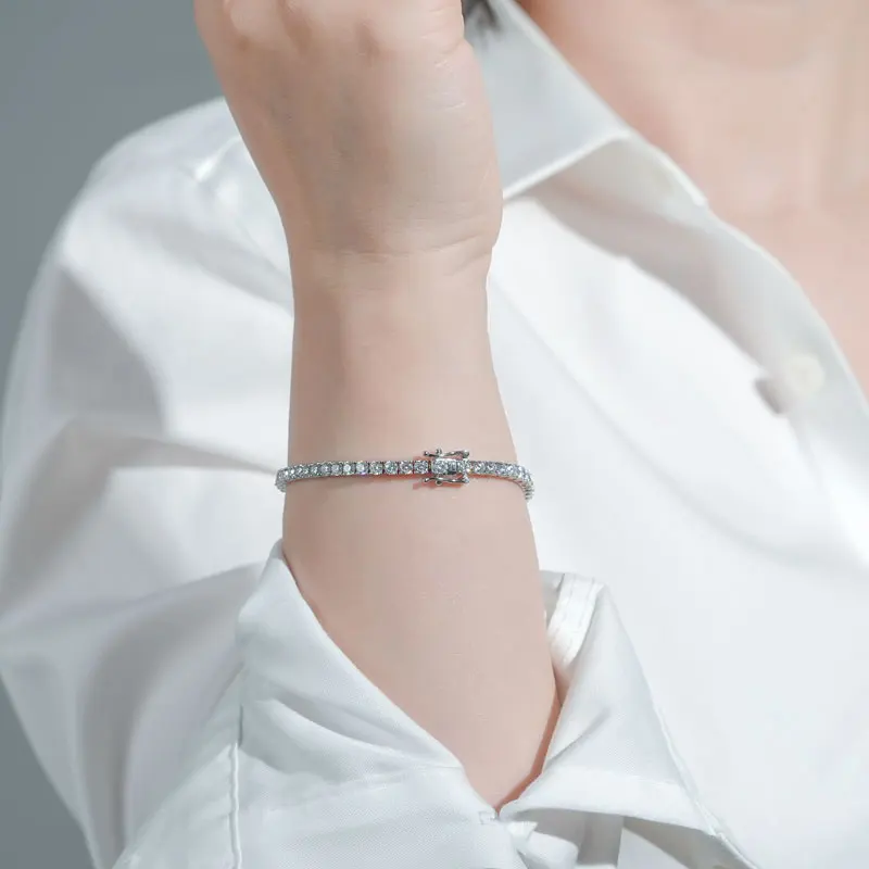 Lnngy zertifiziertes 3 mm 0,1 ct Moissanit-Tennisarmband für Damen und Herren, 14 Karat Gold gefüllt, glänzender Handschmuck, Geschenk – Detail 8
