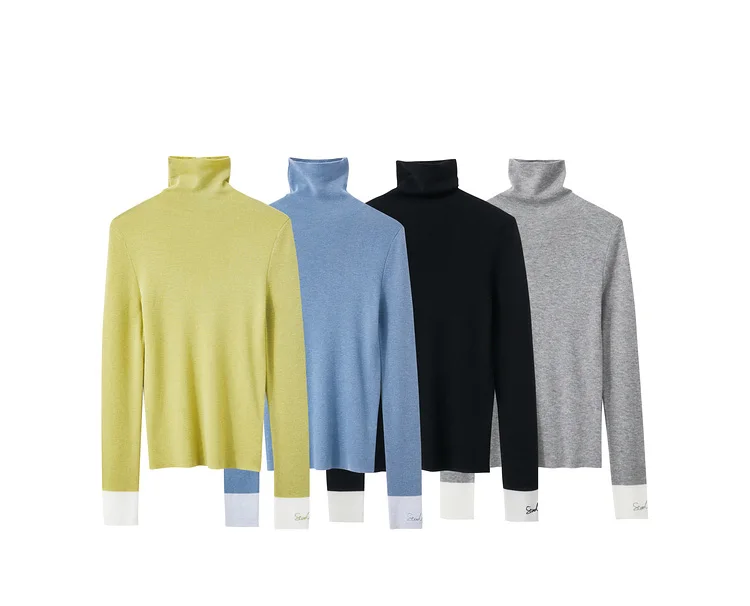 AMII Minimalistischer Rollkragenpullover 2025, modischer Damenpullover, Herbst, warm, schmal geschnitten, Patchwork, langärmelig, Pullover 12323069 – Detail 13