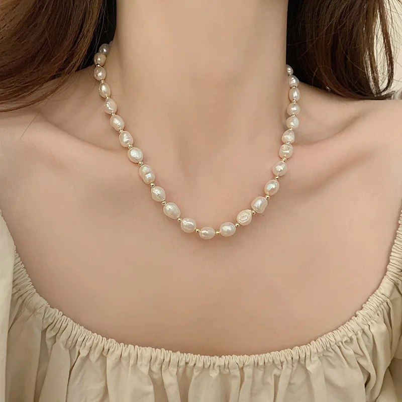 100% Natural Baroque Freshwater Pearl 14K Gold Filled Lady Chain Necklace Jewelry Women Party Gifts 2027 New Style No Fade