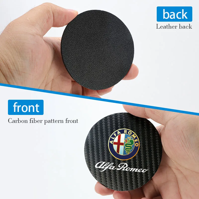 2Pcs Car Carbon Leather Water Cup Pad Anti-noise Coaster Mat For Alfa Romeo Giulia Stelvio 156 Tonale Brera Giulietta Disco Vola