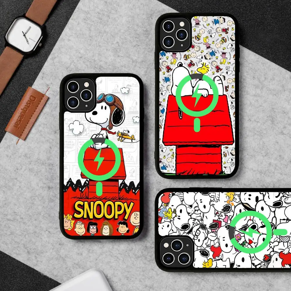 Cute Cartoon S-Snoopys Magnetic Matte Phone Case For iPhone 16 17 15 14 13 12 11 For Magsafe Wireless Charge Cover view 4