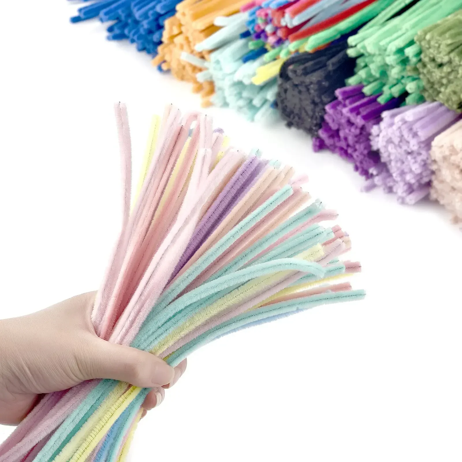 ก้านเชนีลแบบแท่งบิดเกลียว 100 ชิ้นใหม่ ของเล่นเด็ก DIY แถบวัสดุงานอดิเรกสร้างสรรค์ ก้านเหล็ก ลวดสักหลาด