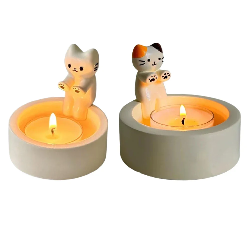 Cartoon Cat Candle Holder  Cat Tea Light Candle Holder Office Home Desktop Decorative Ornaments Cute Candlestick