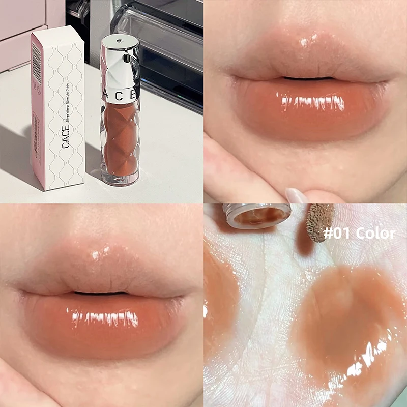 CACE Crystal Lip Glaze Moisturizing Easy to Fade Mirror Watery Lipgloss Lasting Lip Tint Nourishing Lip Stain Korean Cosmetics