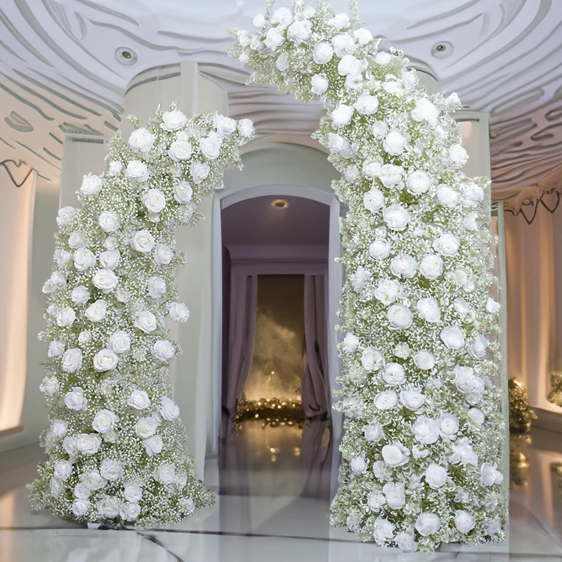

Искусственные цветочные композиции 230 см с гортензиями, розами Оксхорн и гипсофилой – идеально подходят для свадебных арок на открытом воздухе и декора мероприятий