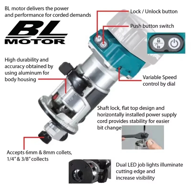 For Makita DRT50 Cordless Trimmer Rechargeable Trimming Machine Brushless Slotting Tool Milling Woodwork Engraving Machine