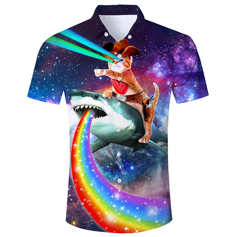 Camisa havaiana com estampa 3D masculina, Camisa Aloha, Top Engraçado Novidade, Verão, Manga Curta, Colarinho de Botão, Camiseta de Praia Festa, Homens