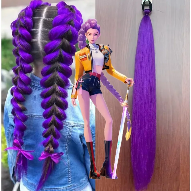 Kpop Synthetic Colorful Ponytail Extension Long Straight DIY Braided Pony Tail Hairpiece with Rubber Band Women Hair Accessories