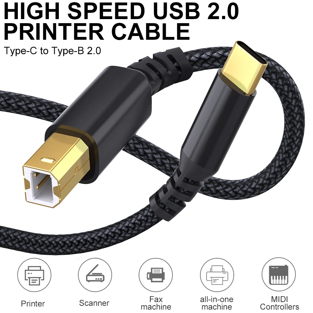 USB-C-auf-B-Druckerkabel mit hoher Geschwindigkeit für HP, Canon, Brother, Samsung, Dell, Epson, Lexmark, Xerox – 480 Mbit/s für mehr USB-Geräte