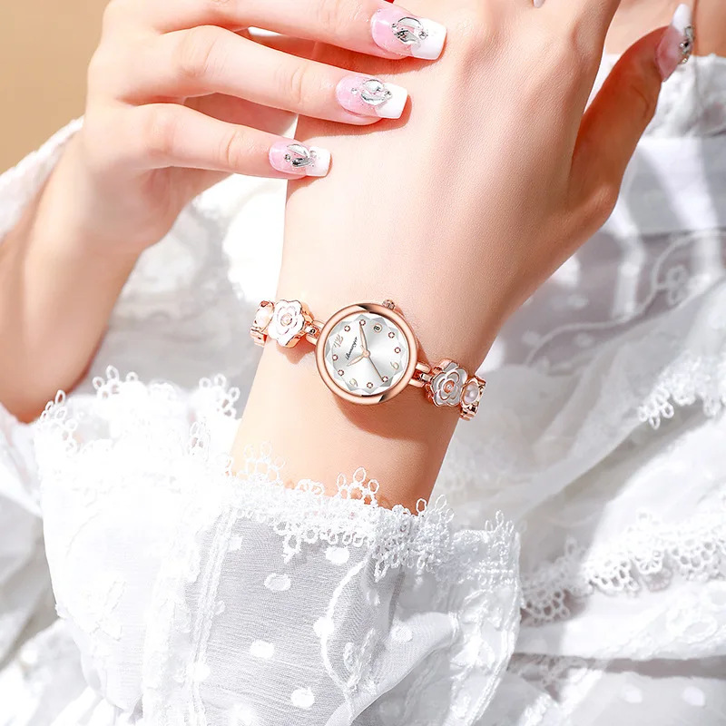 UTHAI CQ407 модные женские часы браслет с камелией водостойкие светящиеся кварцевые часы легкие роскошные часы подарок, часы для женщин