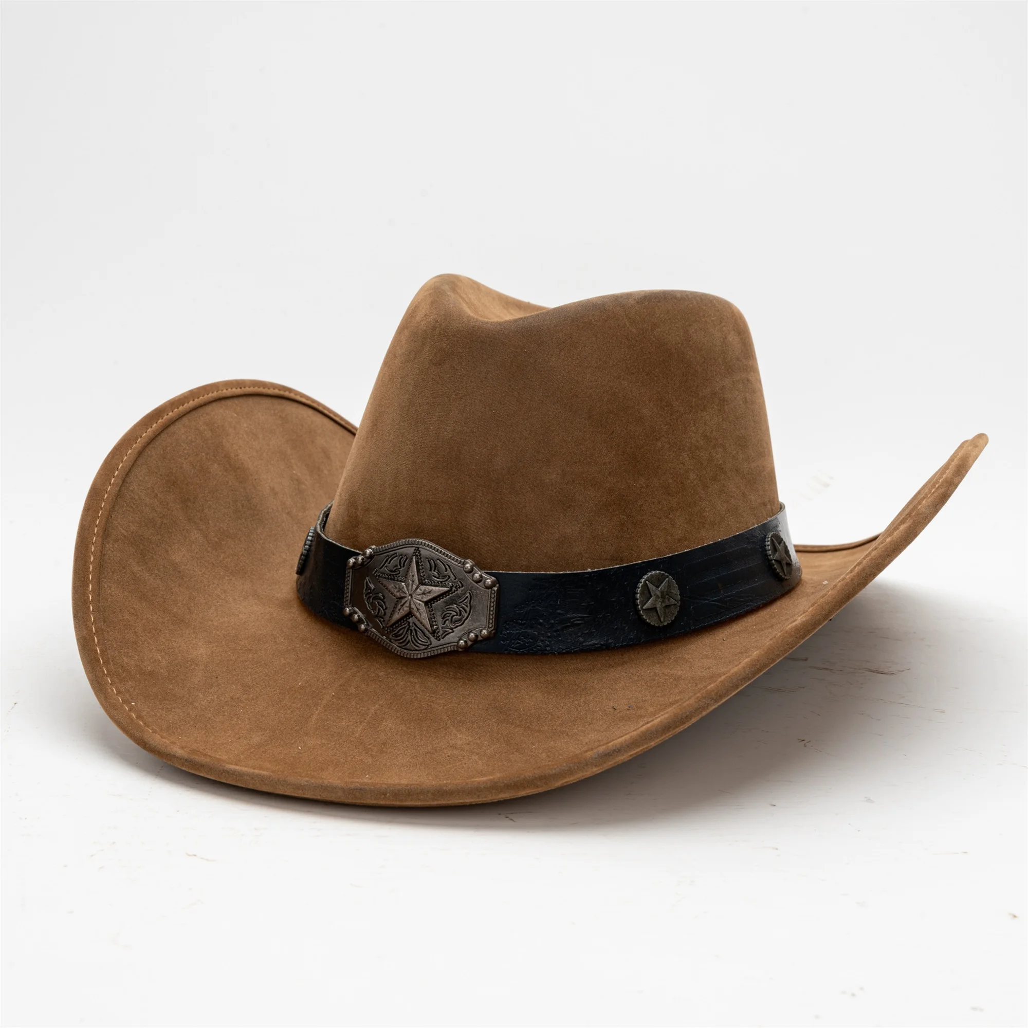 

Vintage Style Fedora Hat with Wide Brim and Leather Belt Accent for Chic Western Fashion Statement at Events and Gatherings