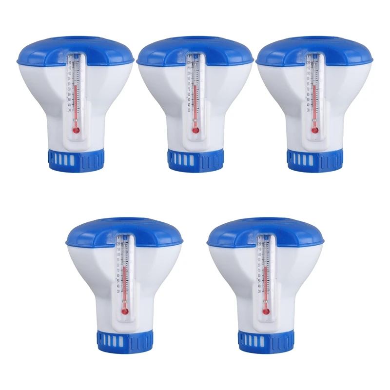 

AA79 New 5PCS Swimming Pool Floating Chlorine Tablet Dispenser With Thermometer Automatic Pills Box Spa Pool Accessories