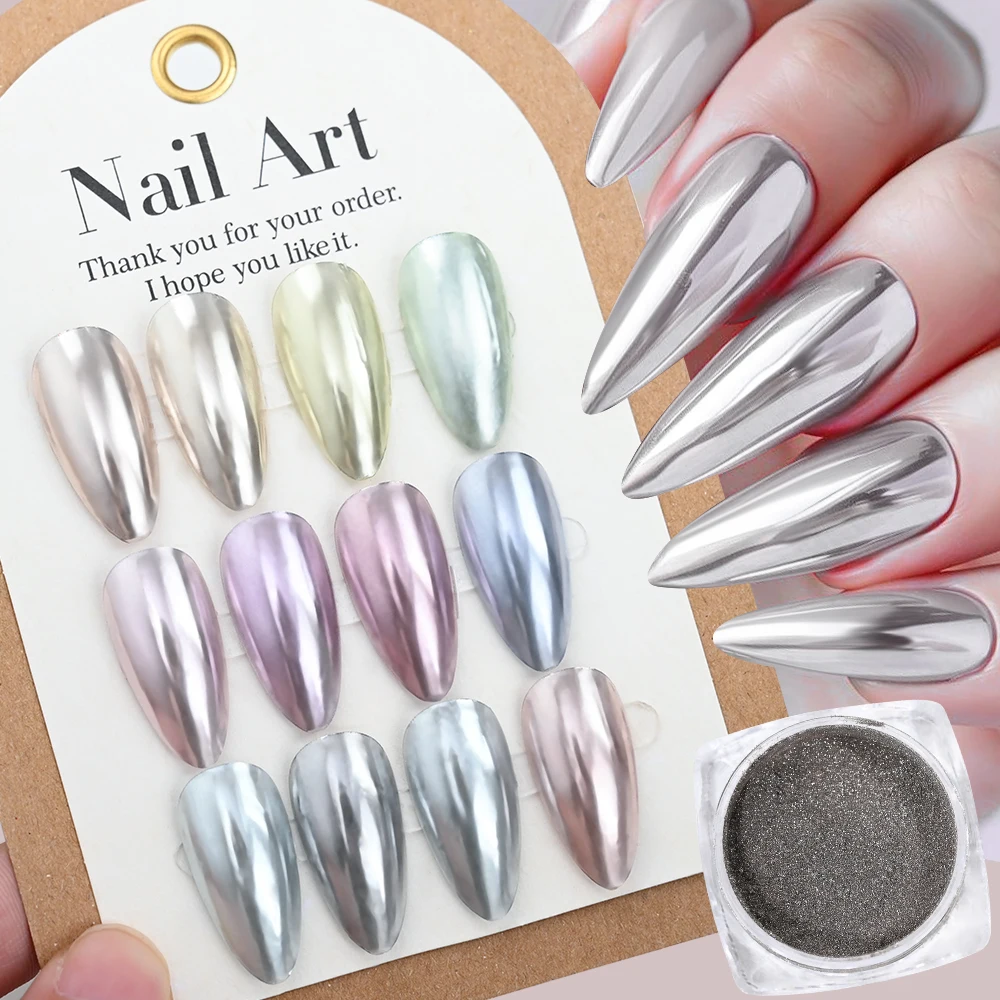 1 Box Magic Mirror Effect Chrome Powder Nail Pigment Plated Metallic Silk Moonlight Dust Holographic UV Gel Polish Nail Powder