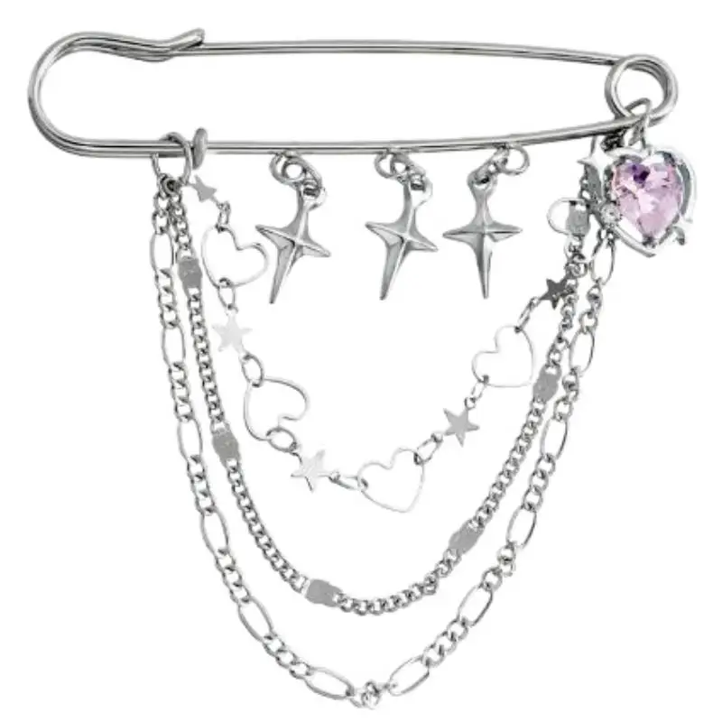 1Pc Punk Tassel Brooch Love Butterfly Chain Paper Clip Multi Element Retro Pants Chain Cool Hip-Hop Gothic Brooches Accessories