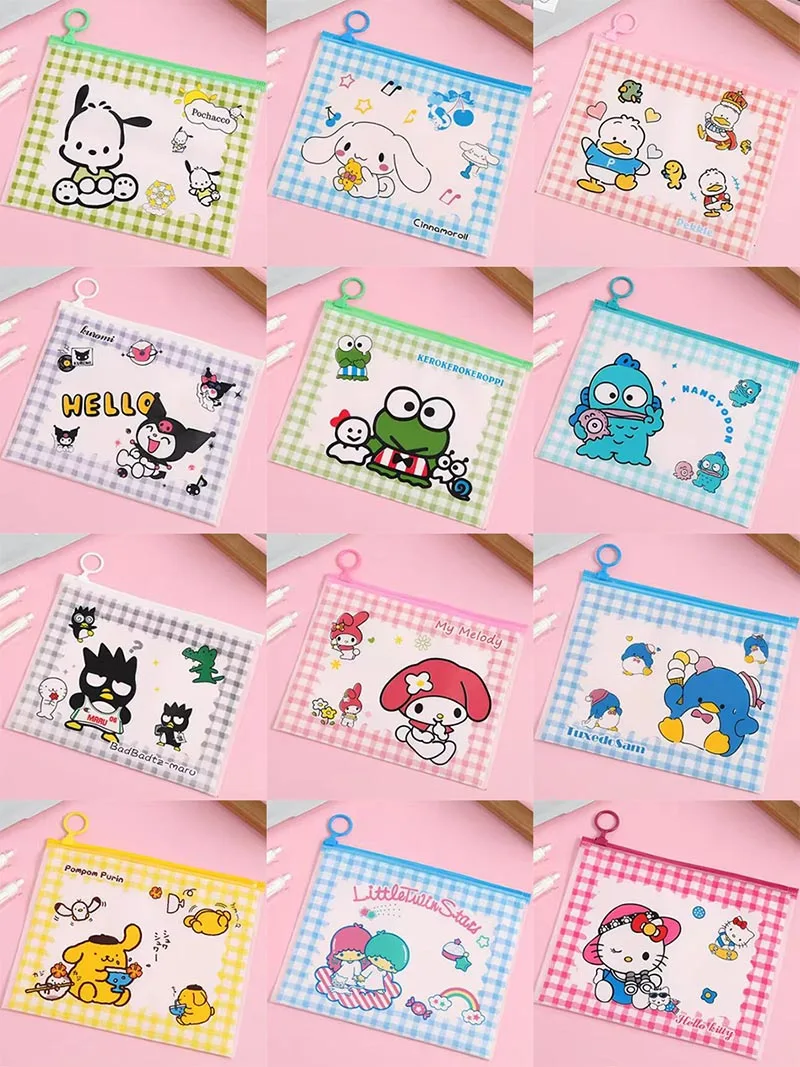 48pcs/lot Kawaii Sanrio Kitty Ring Pencil Case Cartoon Storage Bag Stationery File Pouch Office School Supplies Kids Gift