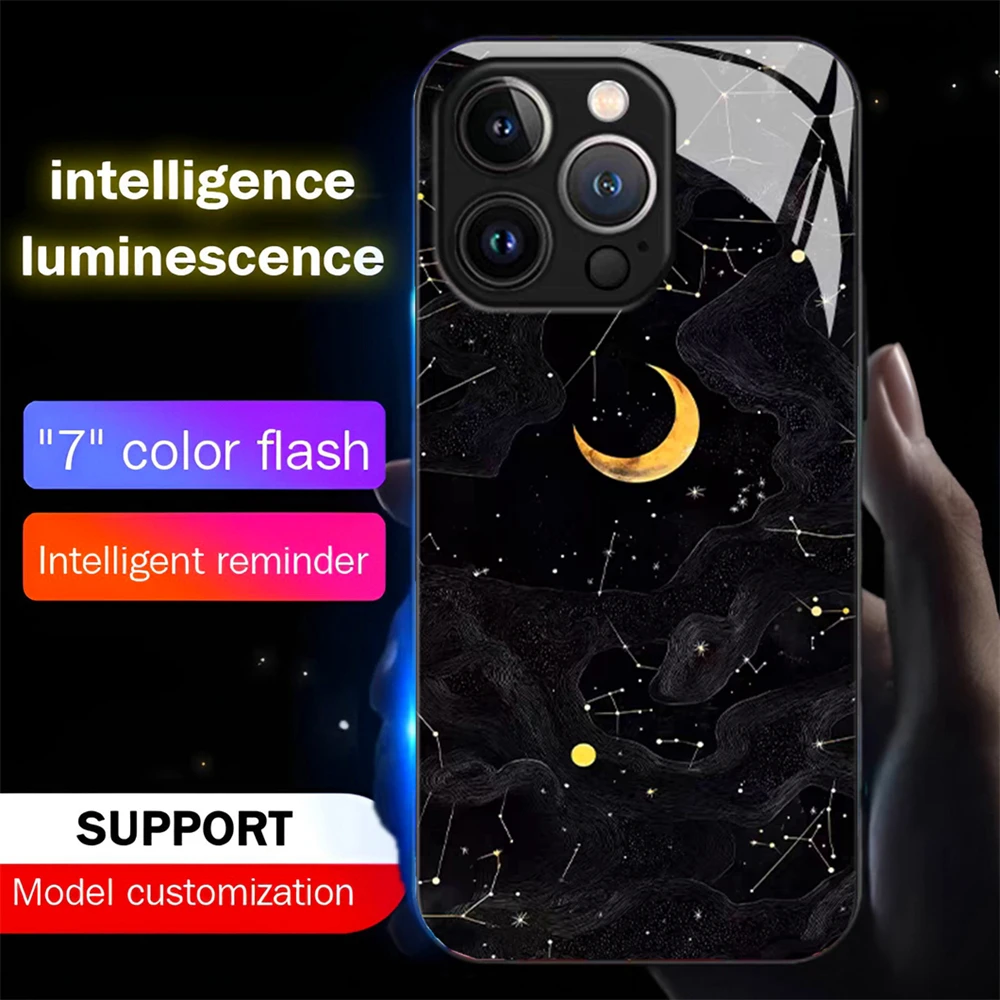 Romantisches Meteor-Design Schallgesteuertes LED-Blitzgehäuse Leuchtende Glasabdeckung für iPhone Air 17 16 E 15 14 13 12 11 Pro Max Plus – Detail 10