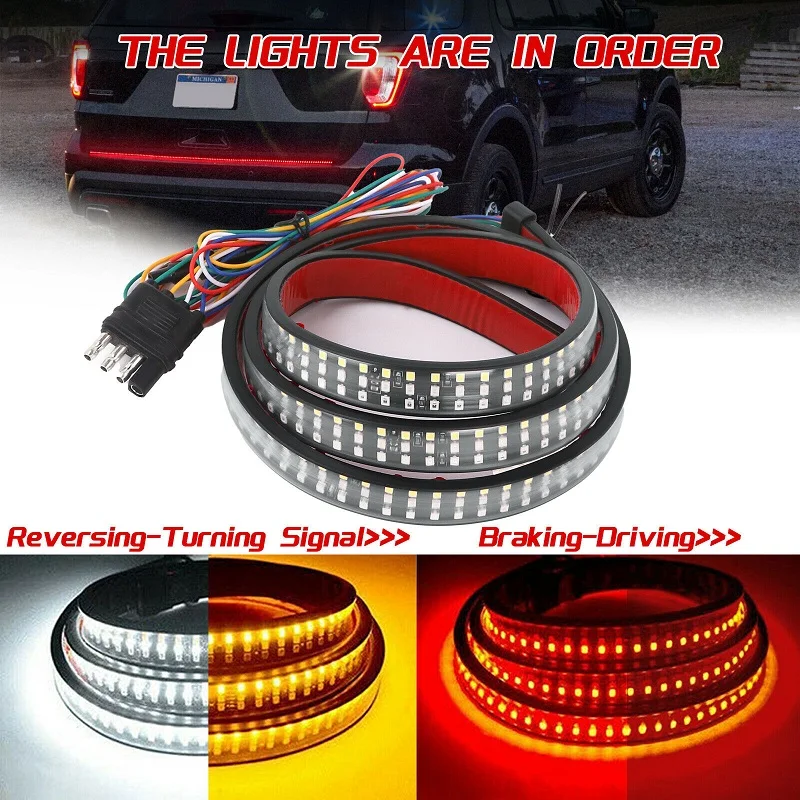 12V LED Strip Light Bar Triple Rows 5-Function With Reverse Brake Turn Signal light For Jeep Pickup SUV Truck Tailgate