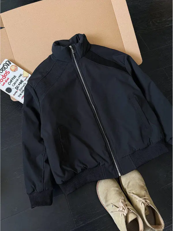 

Деконструированная спортивная бейсбольная куртка из хлопка, повседневная, осенне-зимняя, теплая, из хлопка и полиэфирного волокна, с длинными рукавами, на молнии.