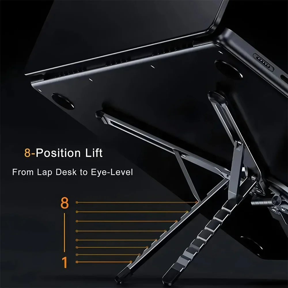 Laptop-Ständer aus Aluminiumlegierung, faltbar, magnetisch, Schreibtisch-Telefonhalter, tragbar, verstellbar, Selfie-Stick-Stativ für Telefon, Tablet, Laptop – Detail 8