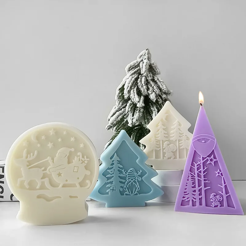 Christmas Tree Crystal Ball Silicone Mold Handmade Aroma Candle Resin Gypsum Mould DIY Christmas Decoration Molds