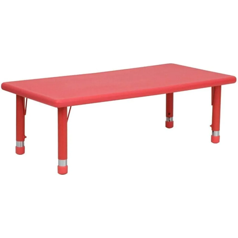 MESA DE ACTIVIDADES Rectangular de plástico rojo, altura ajustable, 24 "W x 48" l