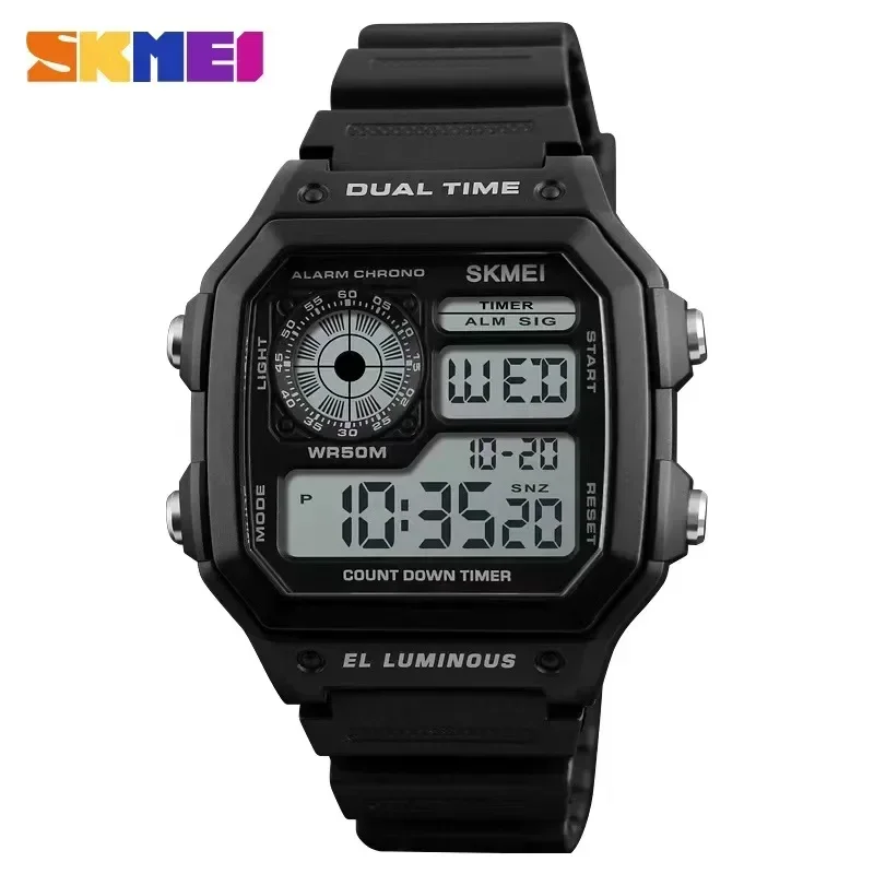 SKMEI-reloj Digital multifunción para hombre, accesorio de pulsera resistente al agua con correa de PU, alarma, Ideal para deportes al aire libre,