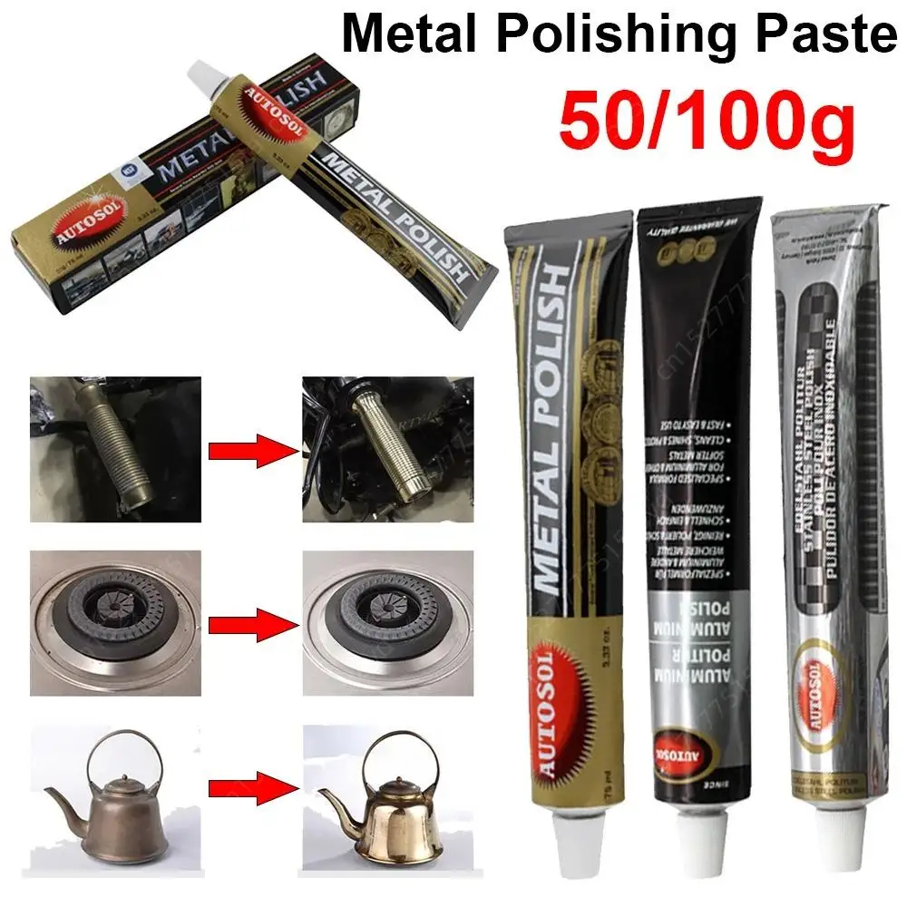 Esmalte de Metal cromado para cobre, latón de aluminio y más pasta de pulido, limpia superficies metálicas de manchas de grasa de escala de óxido, 50/100g