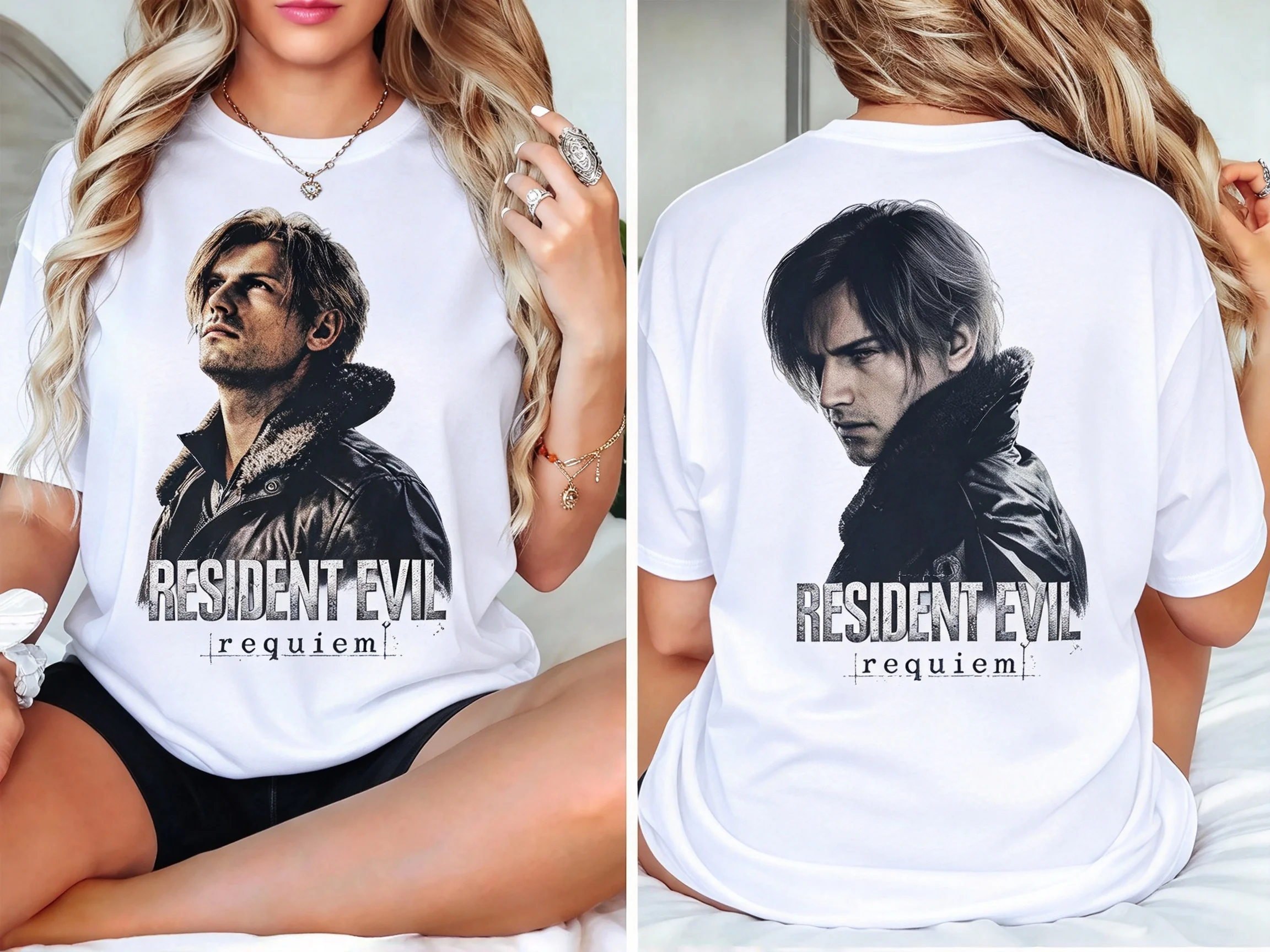 2026 New Y2K Aesthetic Resident Evil 9 Requiem Leon S. Kennedy Retro Game Graphic Pattern High-Quality Casual Unisex T-Shirt