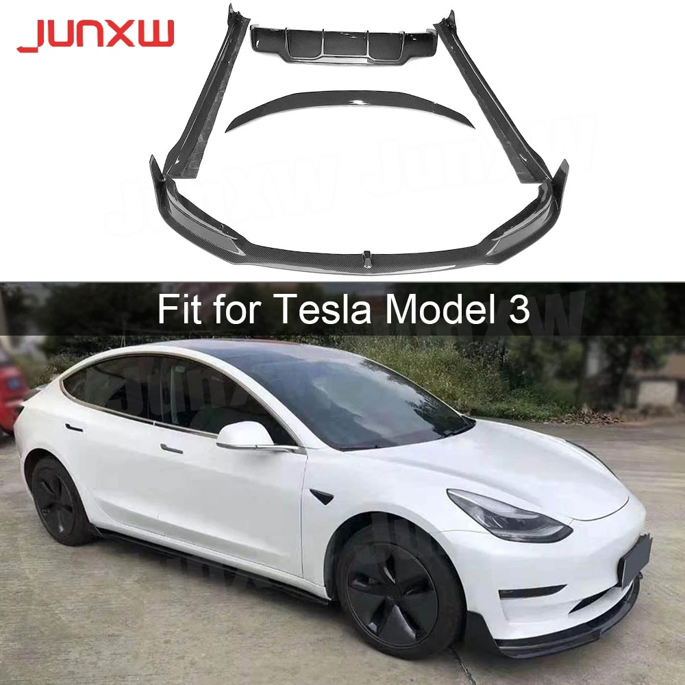 

Dry Carbon Fiber FRP Car Front Bumper Lip Rear Diffuser Spoiler Wings Side Skirts Body Kits for Tesla Model 3 Car Styling