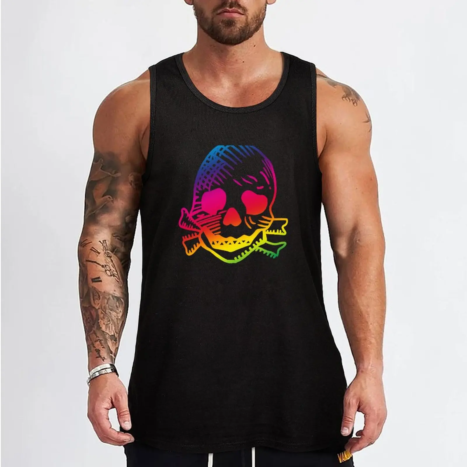 Keith Flint Skull tattoo with pride. Feel the rainbow. Tank Top singlets for men cotton t-shirts man sleeveless t-shirts for men