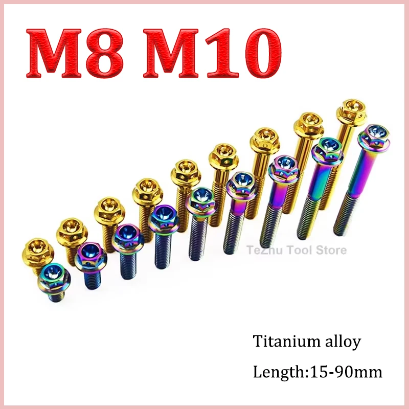 1pc Titanium Bolt M8 M10 x 15 20 25 30 35 40 45 50 55 60 70 90mm Flange Inner Hexagon Head Screws for Motorcycle Brake Calipers