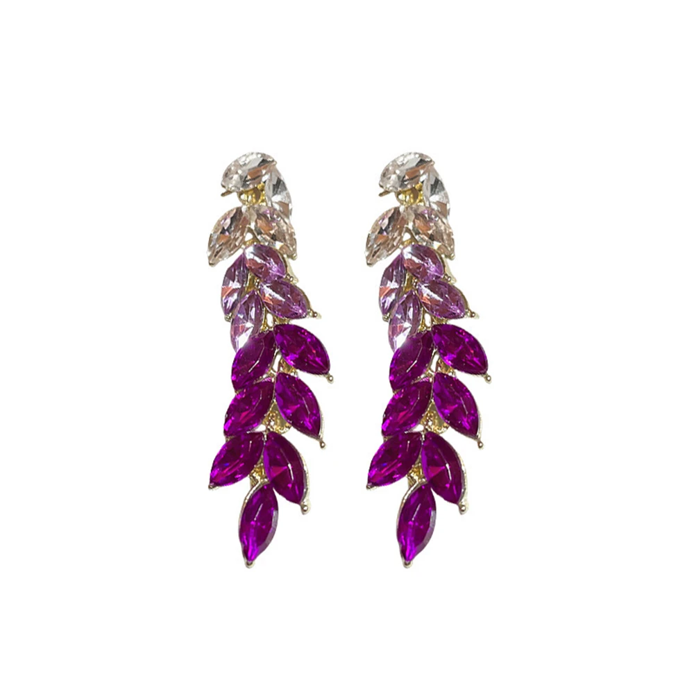 

2023 New Gradient Purple Wheat Ear Rhinestone Pendant Tassel Earrings Fashion Women Party Luxury Jewelry Romantic Gift